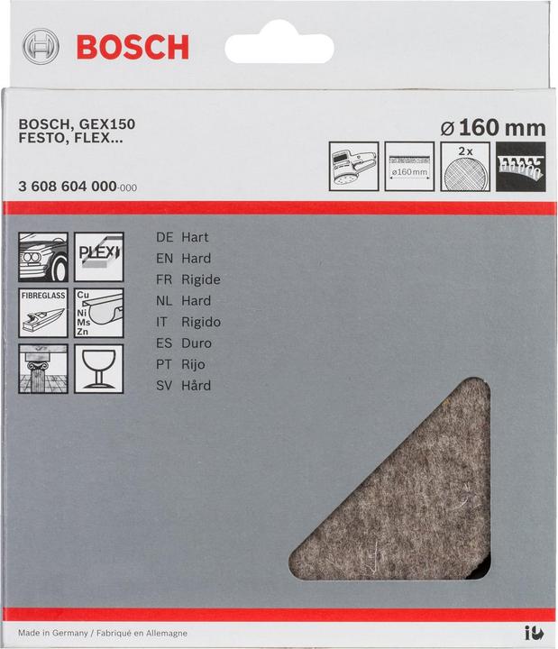 Produktbild Bosch Professional Zubehör Polierfilz für Exzenterschleifer, hart, Klett, 160 mm, 2er-Pack (Grob)