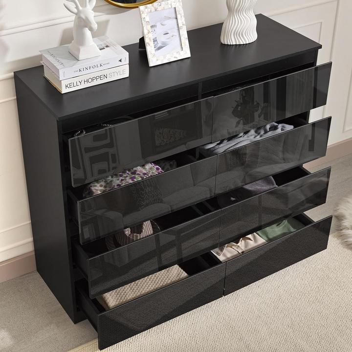 Produktbild HTI-Living Sideboard Kenji 8 Schubladen Hochglanz Schwarz