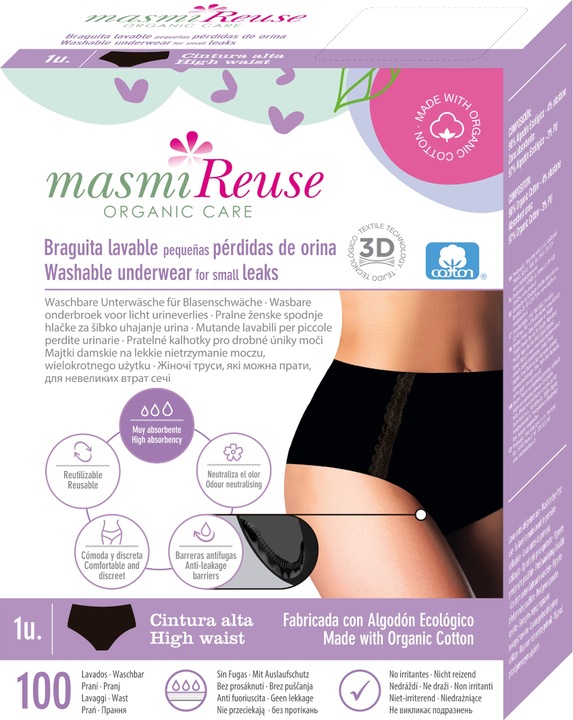 Actual product image Masmi Organic incontinence maxi briefs black size: S - Reuse (S)