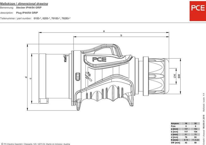 Produktbild PCE CEE Stecker 32A 5p 6h GRIP