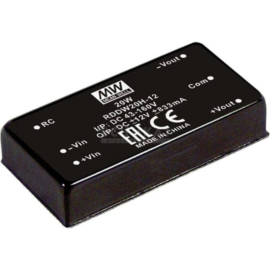 MeanWell, Convertitore di tensione, MEAN WELL RDDW20H-12, 43 - 160 V, 20 W, 12 V, 1,833 A, RoHS, 50,8 mm