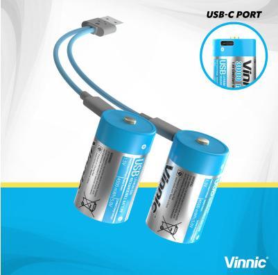 Produktbild Vinnic USB Rech. Batt. D Type-C VPRB-UCD-2PC 3000mAh,Case,2pcs. (2 Stk., D, 3000 mAh)