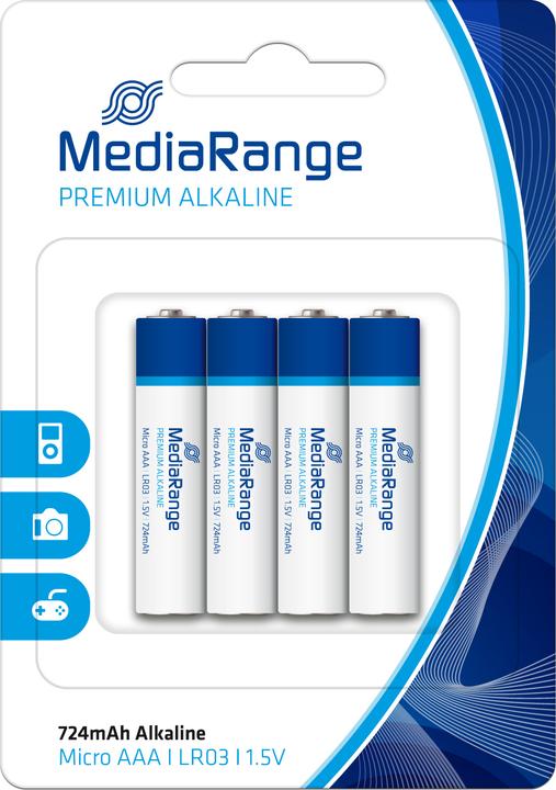 Produktbild MediaRange Premium - Batterie 4 x AAA - Alkalisch (4 Stk., SR43, AAA, 724 mAh)