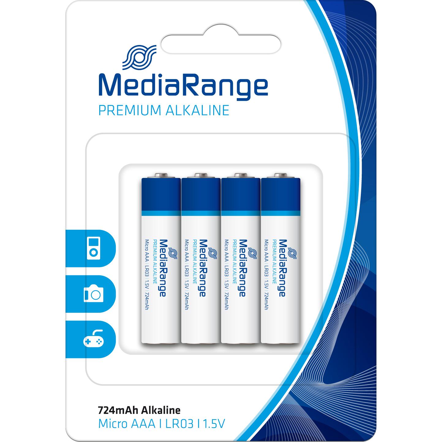 Thumbnail - MediaRange Premium - Batterie 4 x AAA - Alkalisch (4 Stk., SR43, AAA, 724 mAh), Batterien + Akkus