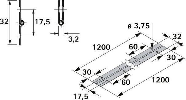 Produktbild Hettich Stangenscharnier H 1200 x B 32 mm, vernickelt, 1 Stck (1 Stk.)