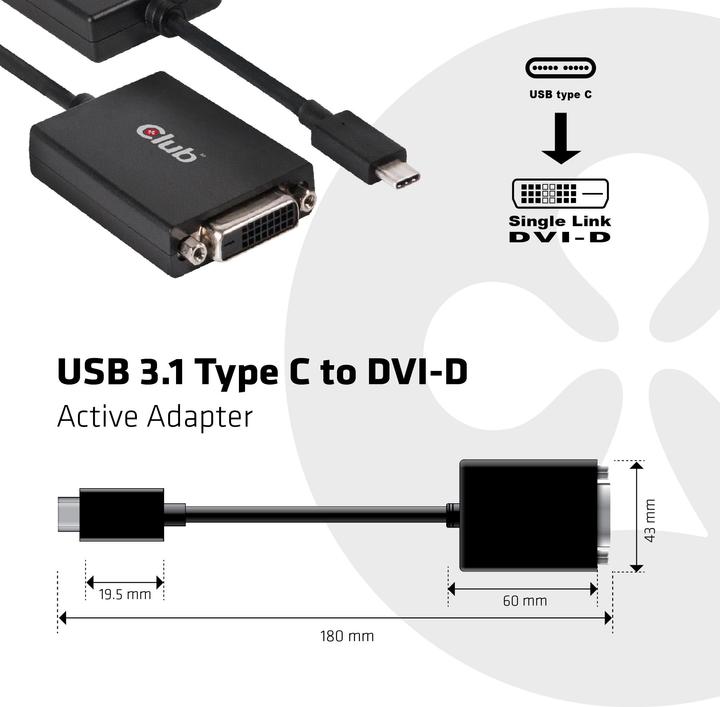 Actual product image Club 3D Active USB 3.1 Typ C to (DVI, 10 cm)