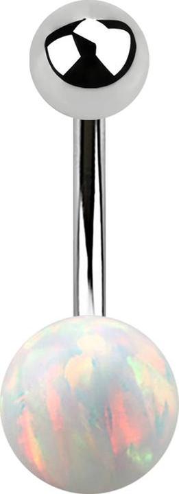 Produktbild Star Piercing Banane silber mit Kugel und Kugel Opal weiss (ohne Messing, Chirurgenstahl 316L)