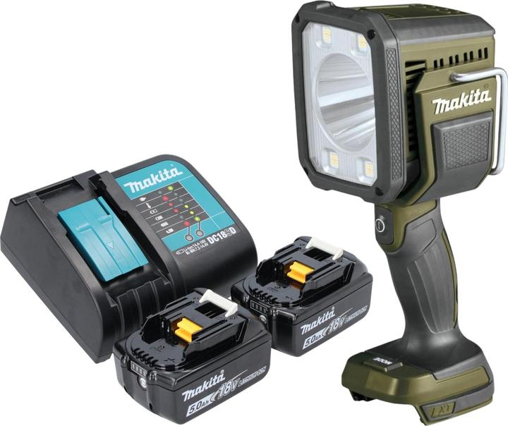 1x Makita DML 812 cordless LED hand lamp, 2x Makita BL 1850 B 18 V 5.0 Ah battery, 1x Makita DC 18 SD battery charger