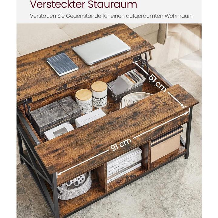 Immagine prodotto Vasagle Tavolino in legno marrone 95,0 x 60,0 x 48,0 / 62,0 cm