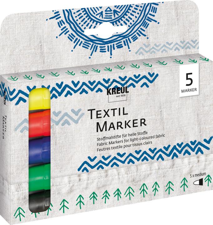 Image du produit Kreul Texi mäx, kit de 5 couleurs (Rouge, Vert, Noir, Jaune, Bleu, 4 mm, 5 x)