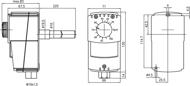 Image du produit ALRE It JA010200 HI-1F Réglage intérieur IP65 2 niveaux Hygrostat de gaine