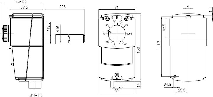 Produktbild ALRE It JA010200 HI-1F Inneneinstellung IP65 2-stufig Kanalhygrostat