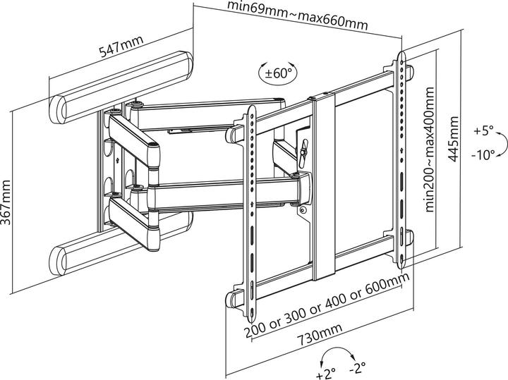 Image du produit InLine Support mural en aluminium premium (Mur, 70 kg, 37" - 80")
