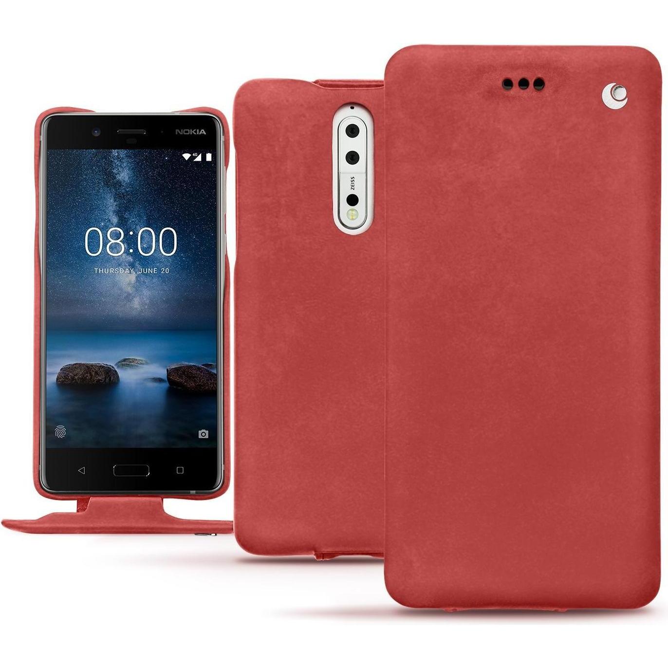 Noreve Lederschutzhülle vertikal (Nokia 8), Smartphone Hülle, Rot