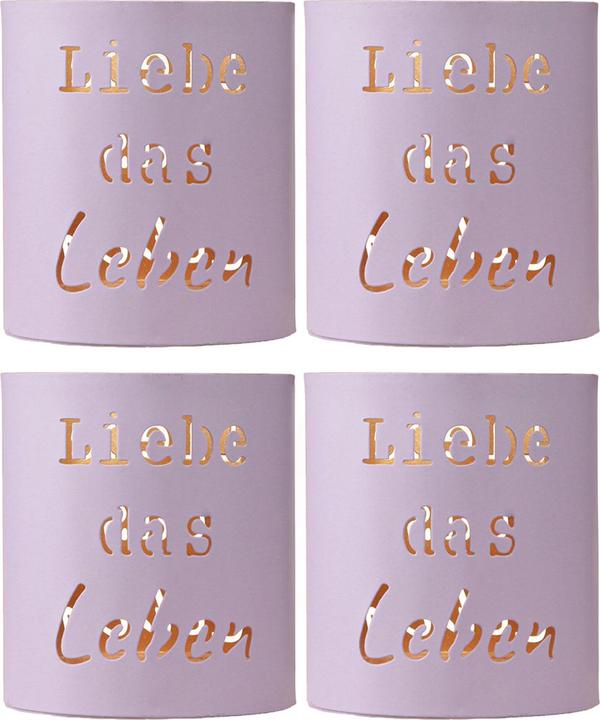 Produktbild Viana Windlicht mit Schriftzug Liebe das Leben in Pastellviolett (4 x, Ø 9 x 10 cm)