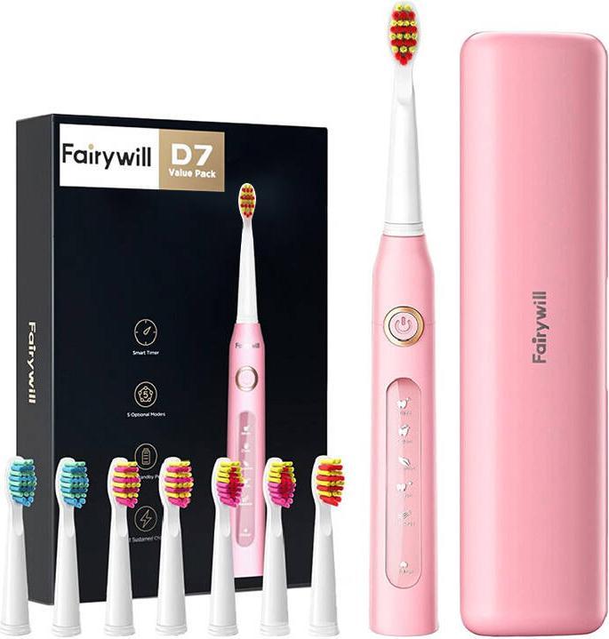 Actual product image Fairywill Sonic toothbrush with head set and case FW-507 Plus (pink)