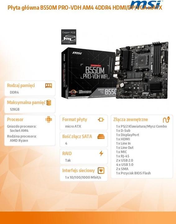 Image du produit MSI Pro-VDH (AM4, AMD B550, mATX)