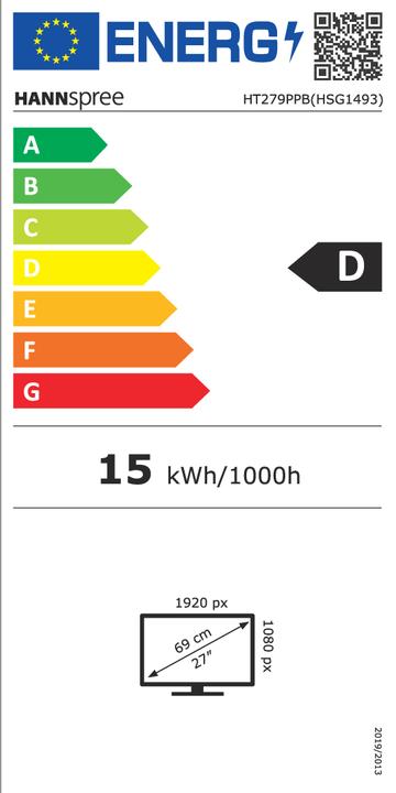 Label énergétique Hannspree HT279PPB 27inch 1920x1080 16:9 400cd/m2 5ms HDMI DP USB (P) (1920 x 1080 pixels, 27")