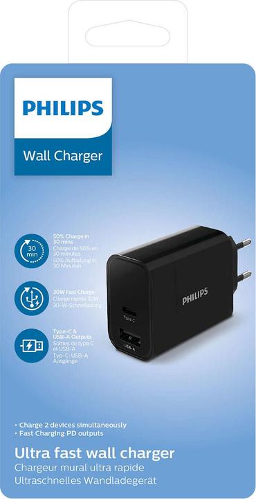 Actual product image Philips 1 USB-A + USB C, 30W (PD, QC) EU Plug (30 W)