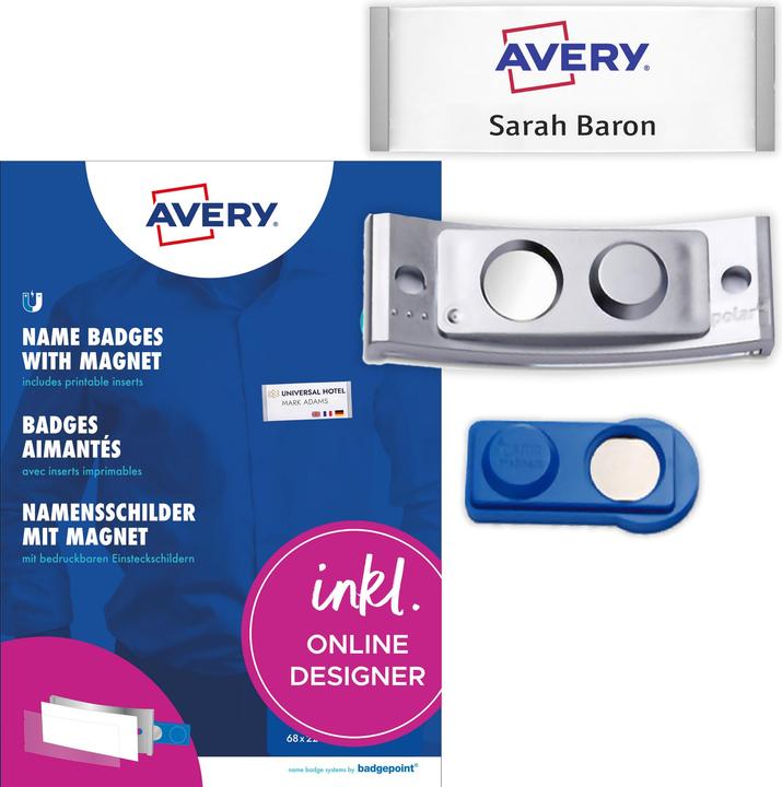 Actual product image Badgepoint POL35MA66-5DR Name badges, 74 x 34 mm, metal-coloured