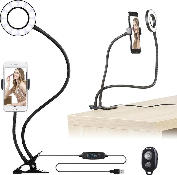 Produktbild Somikon USB-Ringlicht mit Smartphone-Halter & Fernauslöser, Ø 3,5" / 9 cm
