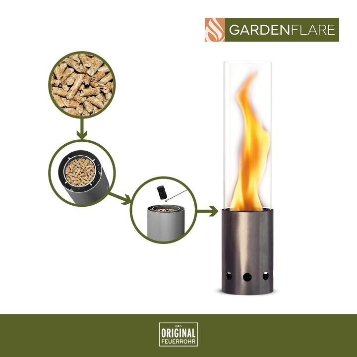 Actual product image Gardenflare Tischfeuer – elegante kleine Edelstahl Feuersäule und Pelletfackel - silber