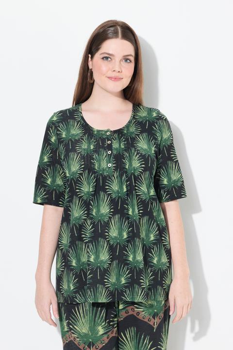 Image du produit Ulla Popken T-shirt, palmiers, coupe A-ligne, col rond, manches courtes, coton biologique (50, 52)
