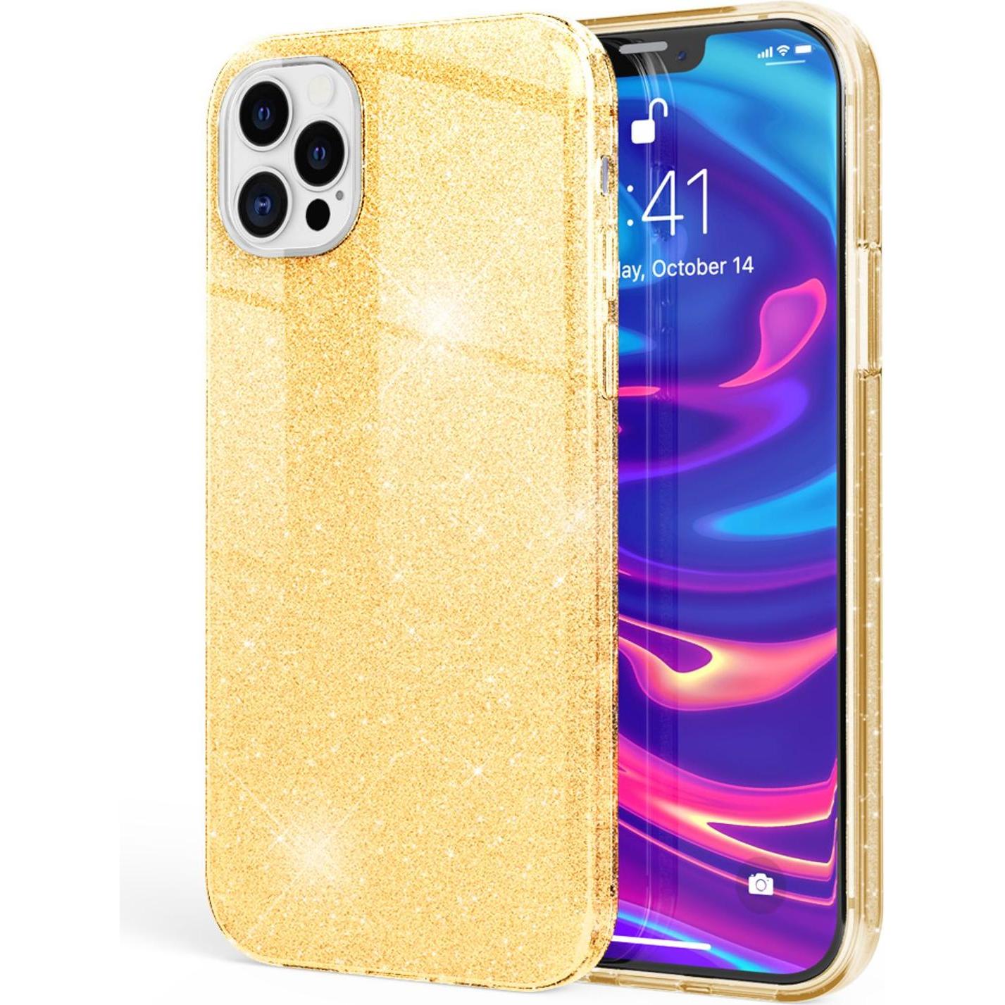 Nalia Glitzer Handyhülle (Apple iPhone 12 Pro Max), Smartphone Hülle, Gold
