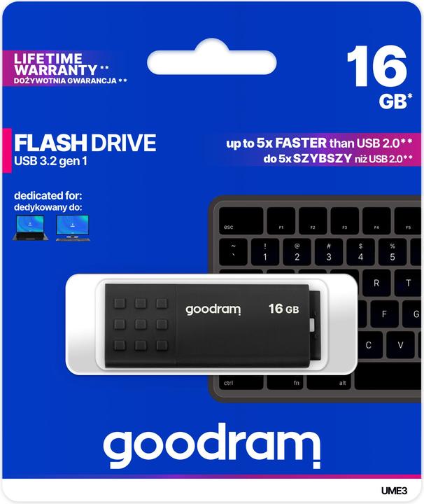 Produktbild Goodram UME3 UME3-0160K0R11 Pendrive (16 GB, USB 3.0, schwarz) (16 GB, USB-A)