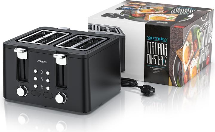 Produktbild Arendo Toaster 4 Scheiben Kurzschlitz, Wärmeisolierendes Doppelwandgehäuse, Automatik, Edelstahl, 1750 W