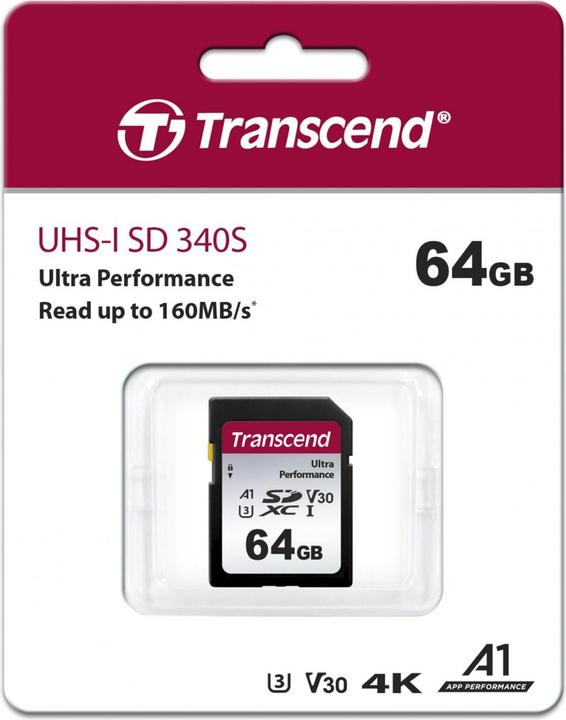 Produktbild Transcend SD Card SDXC SDC340S 160/50 MB/s (64 GB, SDXC, U3, UHS-I)