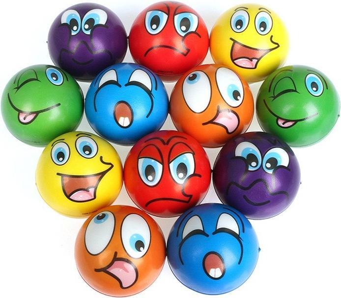 I Am Creative Anti-Stress Schaumstoffbälle Emoji, 12er Set, Ø6cm, Fidget Knautschbälle, bunt