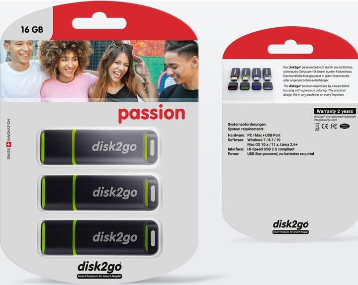 Image du produit Disk2go Passion 2.0 3-Pack (16 Go, USB-A)