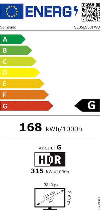 Energie-Label Samsung QE85LS03FW (85", The Frame Pro, LED, NeoQLED, 4K, 2025)