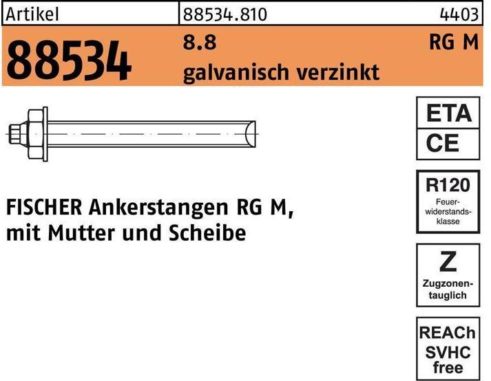 Actual product image Fischer Anchor rod R 88534 w.nut/washer RG M 20 x 290 8.8 galvanised 8.8 (10 pcs.)