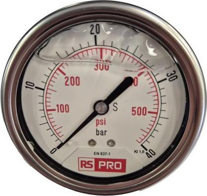 RS PRO BSP 1/4 Analogue Pressure Gauge 40bar Botto