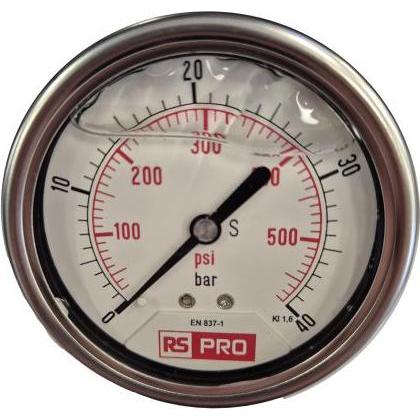 RS PRO Druckmessgerät Prozessanschluss unten Analo, Misurazione
