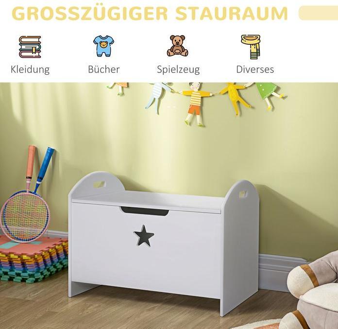Immagine prodotto Swisshandel24 Scatola per giocattoli Scatola per bambini Cassapanca con cerniera di sicurezza MDF bianco 62 x 40