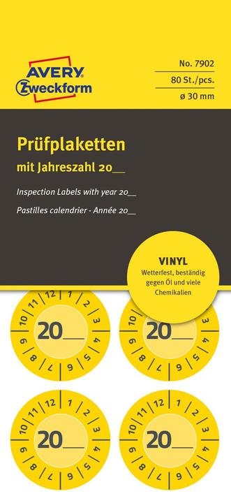 Produktbild Avery -Zweckform 80 St. Prüfplakette 20XX Gelb (Ø) 30 mm 30 mm