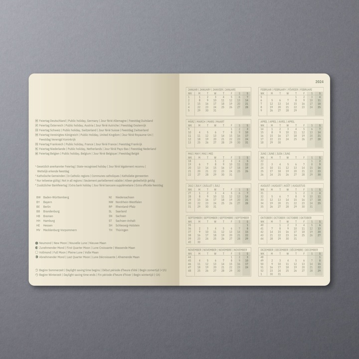 Valeurs nutritives et ingrédients Sigel Calendrier semainier 2024 C2419 black, 2S/1W, HC, A5 (A5, Couverture rigide, Allemand)