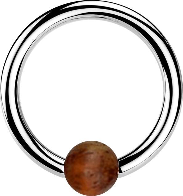 Produktbild Star Piercing Micro Ball Closure Ring silber mit Kugel aus Tamarind Holz dunkel (Organisch, Chirurgenstahl 316L, ohne Messing)
