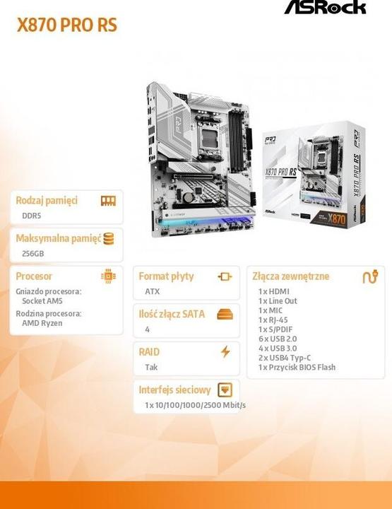 Actual product image AsRock X870 PRO RS (AM5, AMD X870, ATX)