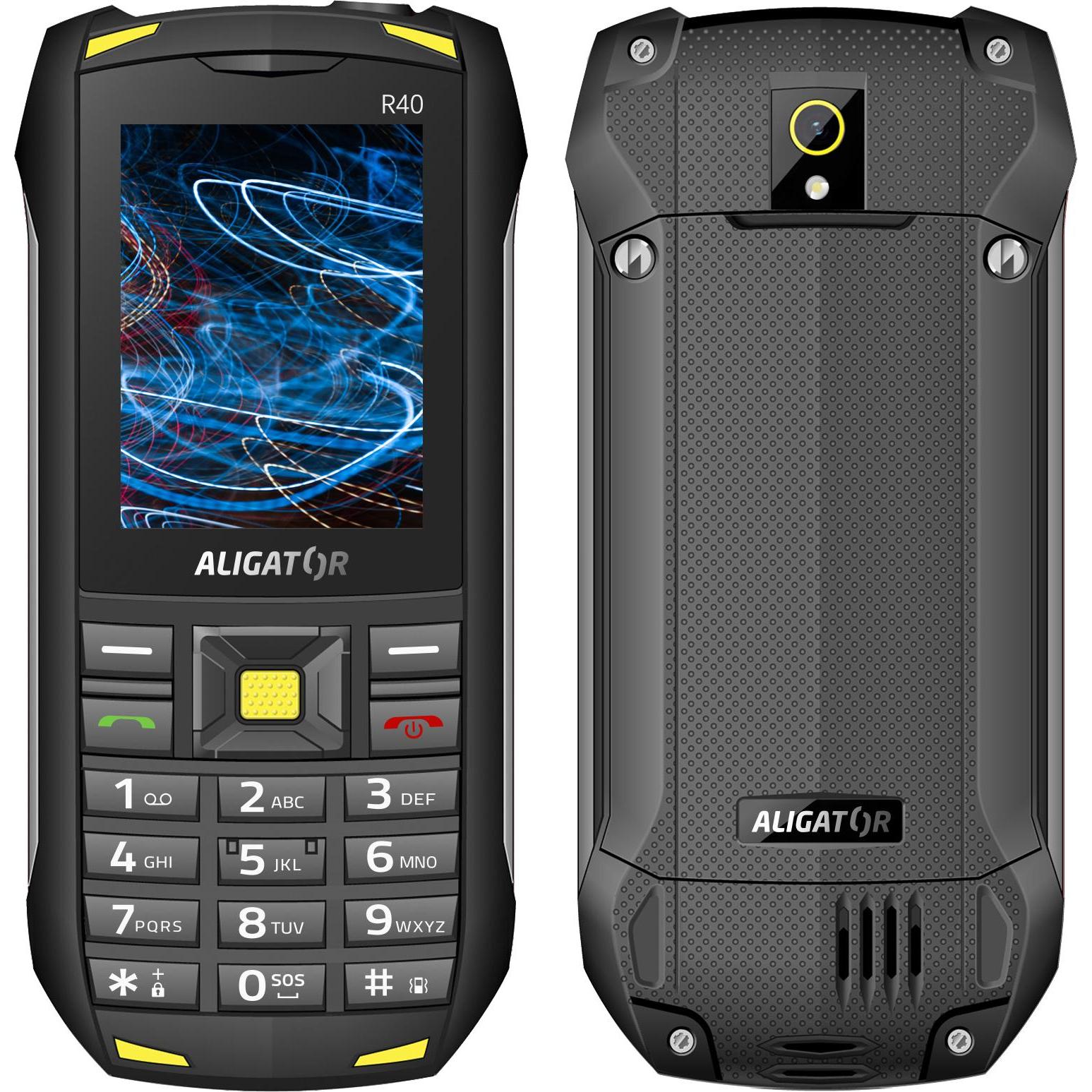 Aligator R40 eXtremo (2.4") Black, Yellow Feature phone (2.40", 5 Mpx, 3G), Tastenhandy, Schwarz, Gelb