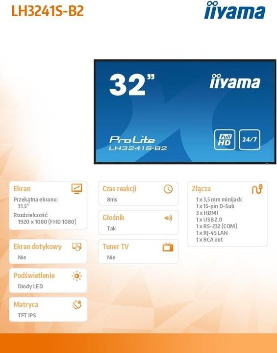 Produktbild iiyama 32" 1920x1080, IPS panel, 1% Haze, Lands (1920 x 1080 Pixel, 31.50")