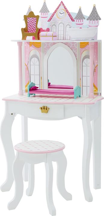 Teamson Kids Traumhaftes Kinderschminktisch-Set Dreamland Mit Hocker im Schloss-Stil Wei Rosa (31.80 x 31.80 x 118.10 cm)