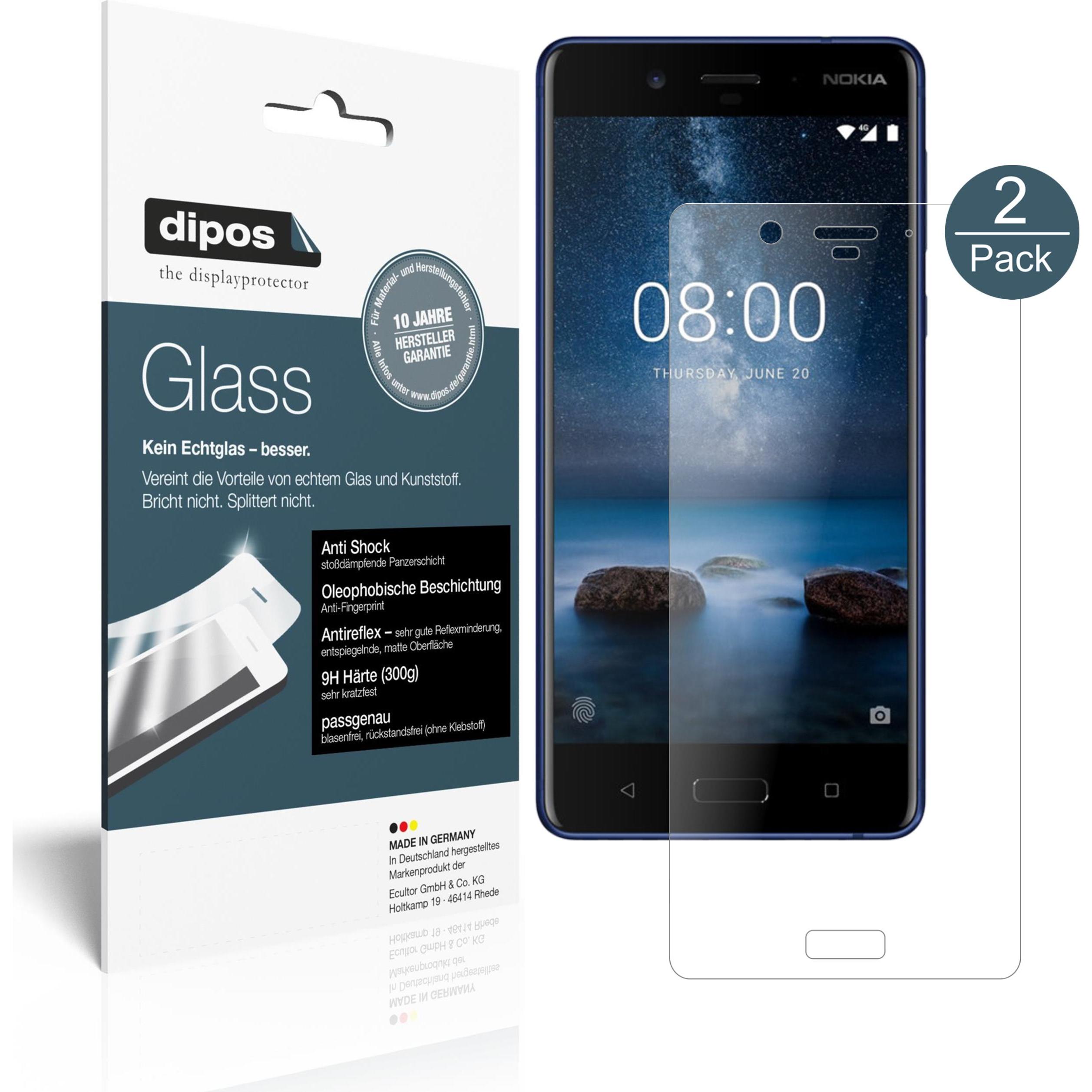Dipos Displayschutz Anti-Shock (2 Stück, Nokia 8), Smartphone Schutzfolie, Transparent