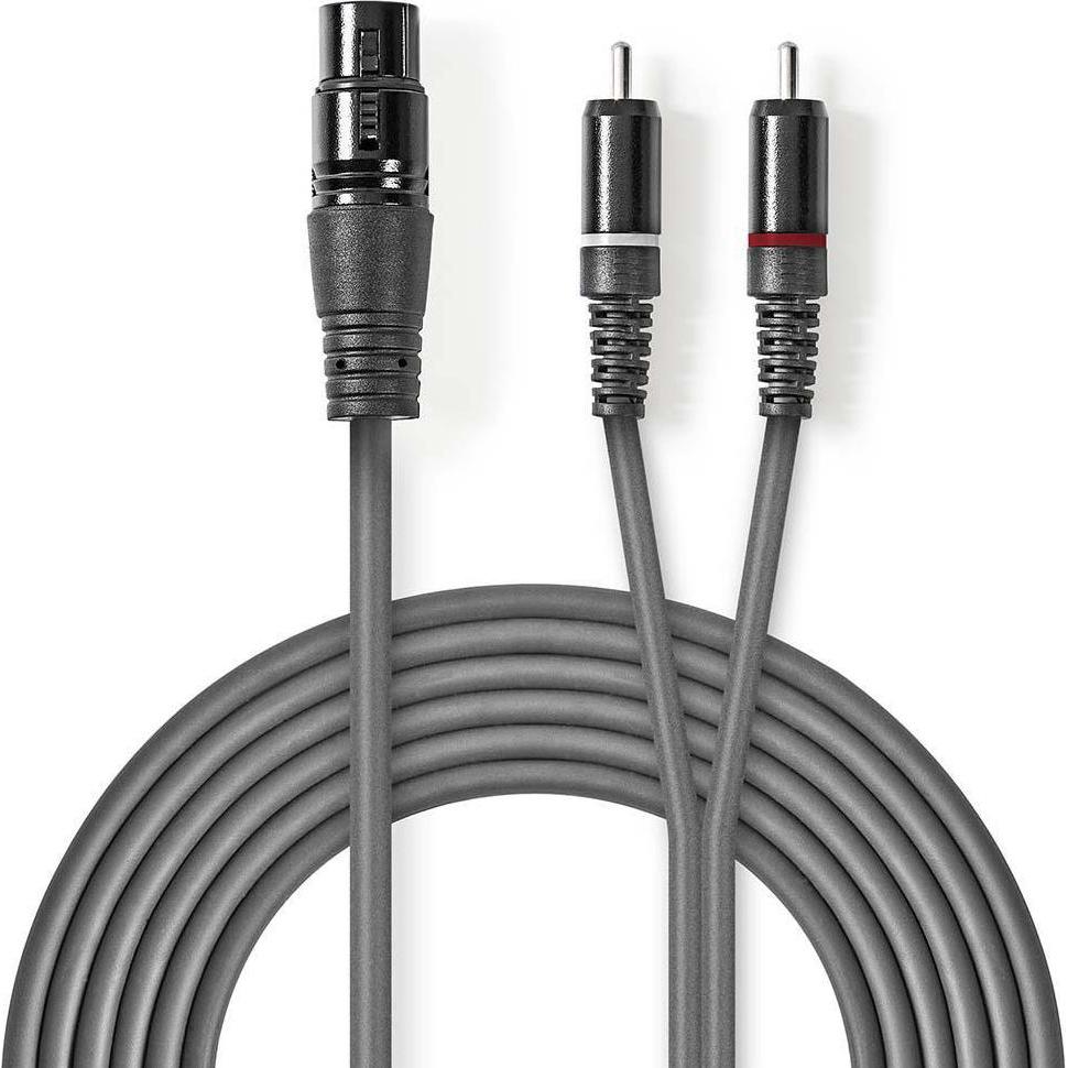 Nedis Balanced Audio-Kabel XLR 3-Pin Buchse 2x RCA Stecker Vernickelt 1.50 m rund PVC (1.50 m, XLR), Audio Kabel