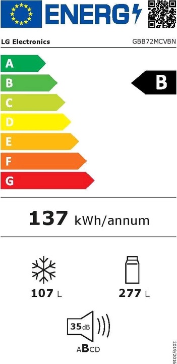 Label énergétique LG GBB72MCVBN (384 l)