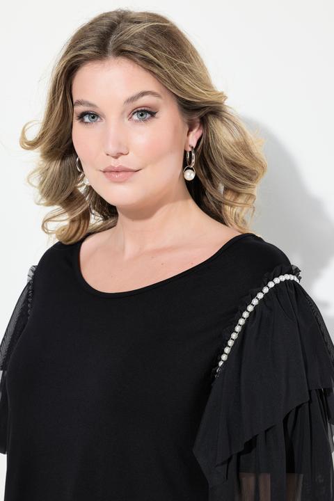Immagine prodotto Miamoda Damen grosse Grössen T-Shirt, A-Linie, Mesh-Halbarm mit Volants schwarz 52 835737100-52 (52)
