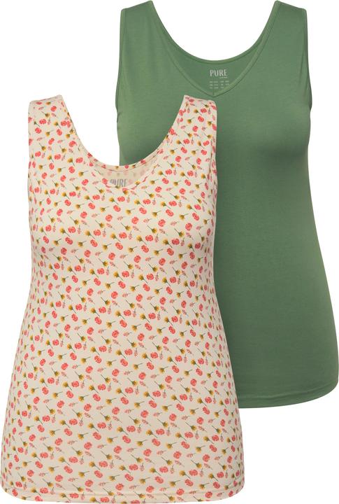 Image du produit Ulla Popken Débardeurs en lot de 2, fleurs/uni. Avec col V, sans manches (46, 48)